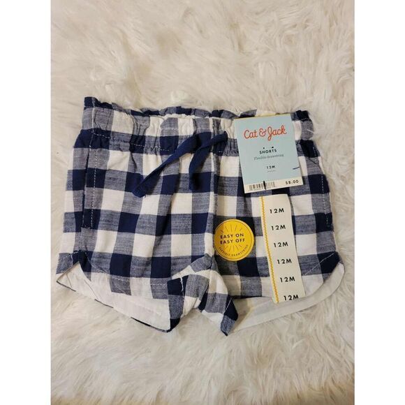 Cat and Jack Baby 12M Navy Gingham Plaid Shorts Pull On New - Picture 1 of 4